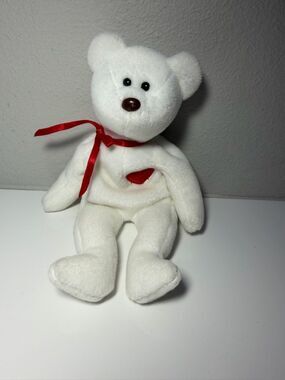 Rare White Valentino Plush Teddy Bear with Red Ribbon and Heart